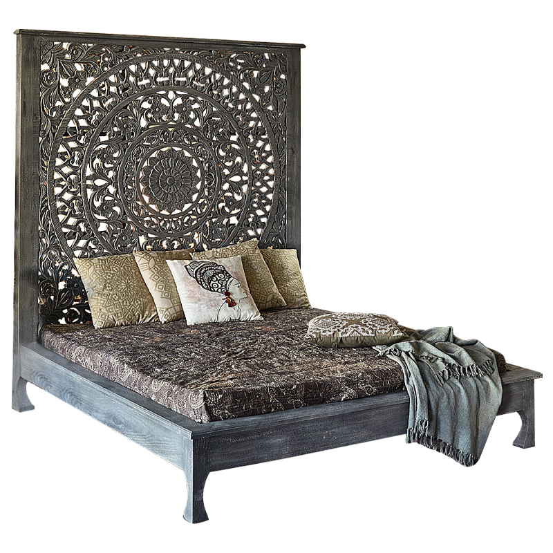Кровать Indian Antique White Furniture Sarita Bed серый Серый Кровать Indian Antique White Furniture Sarita Bed серый Серый в Тюмени | Loft Concept
