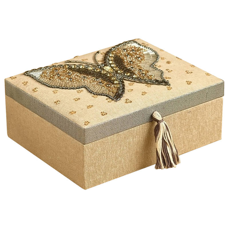 Шкатулка с вышивкой из бисера Butterfly Beads Embroidery Box Бежевый Серебряный Золотой Шкатулка с вышивкой из бисера Butterfly Beads Embroidery Box Бежевый Серебряный Золотой в Тюмени | Loft Concept