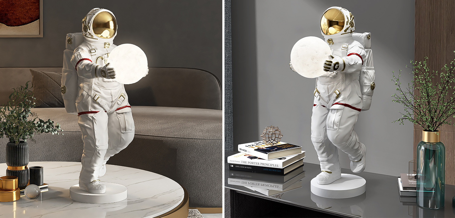 Настольная лампа для детской Большой Космонавт с луной - фото