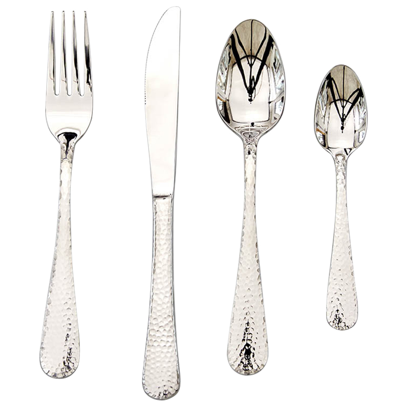 Столовые приборы на 1 персону с чеканным узором на ручке Contemporary Hammered Cutlery Set Серебряный Столовые приборы на 1 персону с чеканным узором на ручке Contemporary Hammered Cutlery Set Серебряный в Тюмени | Loft Concept