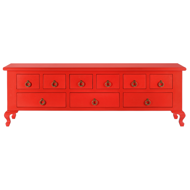Комод длинный в стиле Шинуазри 9 ящиков Chinese Deep Red Красный Красный Комод длинный в стиле Шинуазри 9 ящиков Chinese Deep Red Красный Красный в Тюмени | Loft Concept