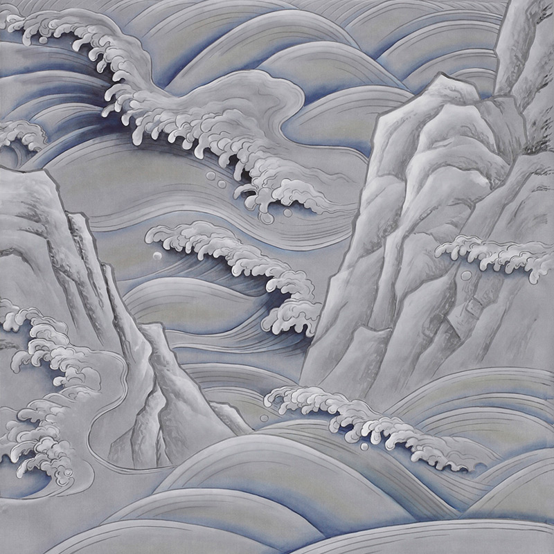 Обои ручная роспись Matsushima Waves Hokusai on Gun Metal dyed silk Обои ручная роспись Matsushima Waves Hokusai on Gun Metal dyed silk в Тюмени | Loft Concept