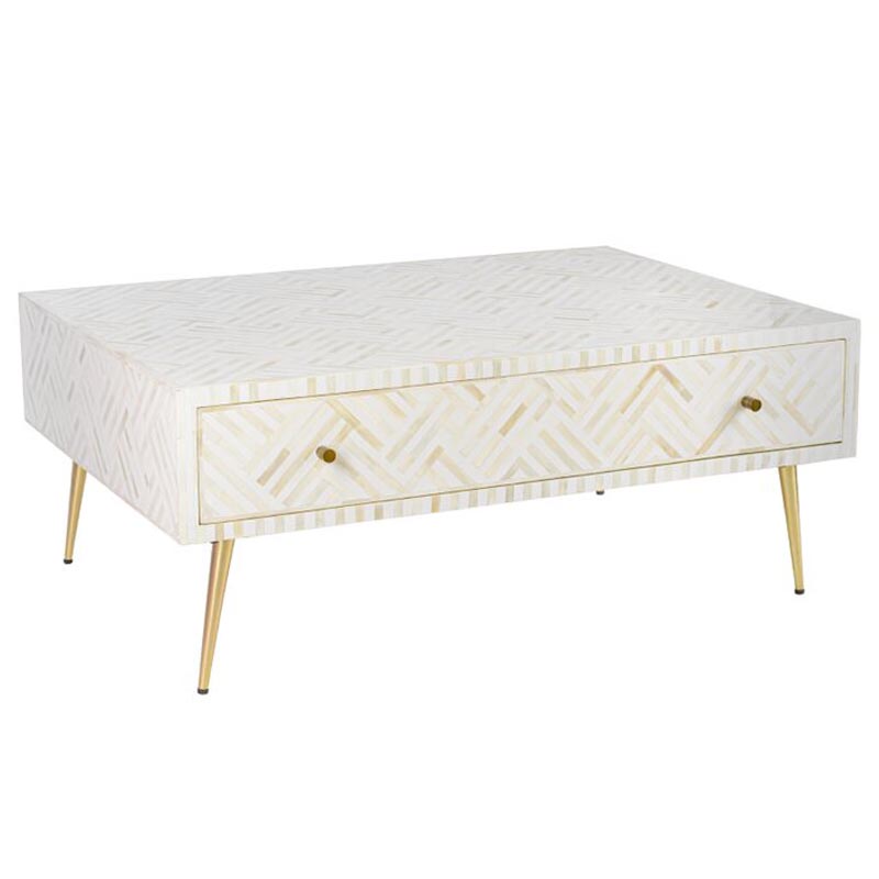Кофейный стол White Indian Bone Inlay Coffee Table Золотой Бежевый Кофейный стол White Indian Bone Inlay Coffee Table Золотой Бежевый в Тюмени | Loft Concept