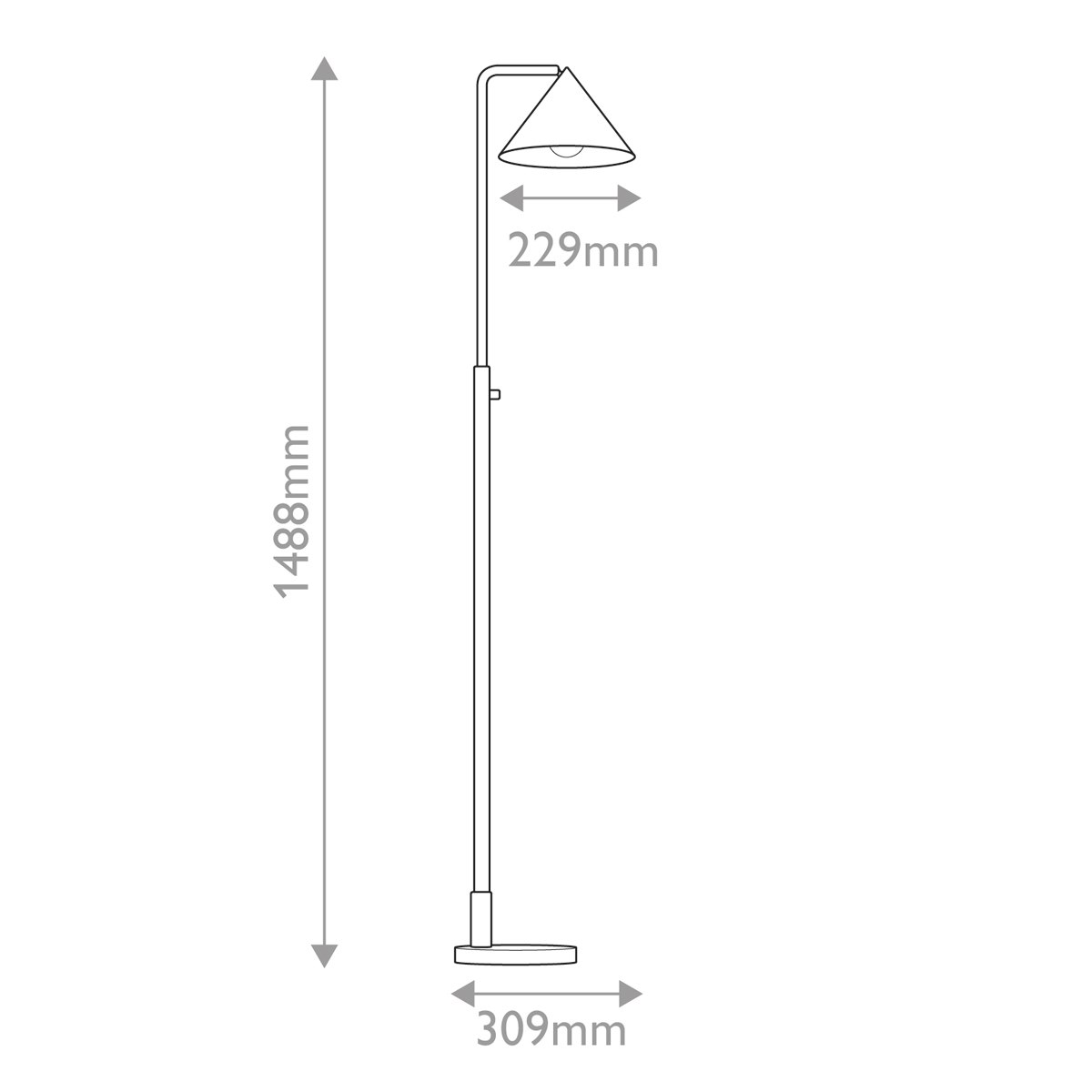 Торшер золотого цвета с плафоном в форме конуса и тонкой высокой стойкой на круглом основании Alora Mood в Тюмени