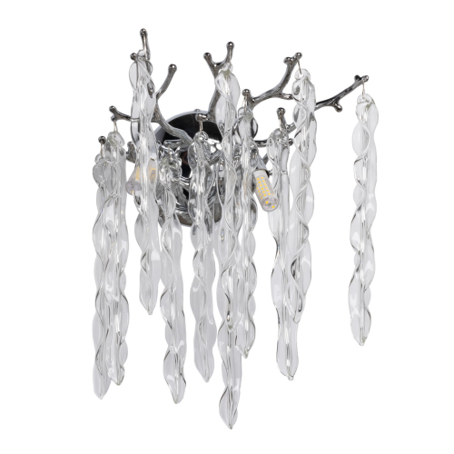 Бра цвета хром с ветвями и прозрачными стеклянными подвесками в виде вытянутых спиральных капель Droplet Chandelier Хром Прозрачный в Тюмени | Loft Concept 
