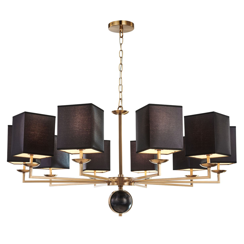 Люстра с черными плафонами и декором под мрамор QUATRO D100 см Латунь Черный в Тюмени | Loft Concept 