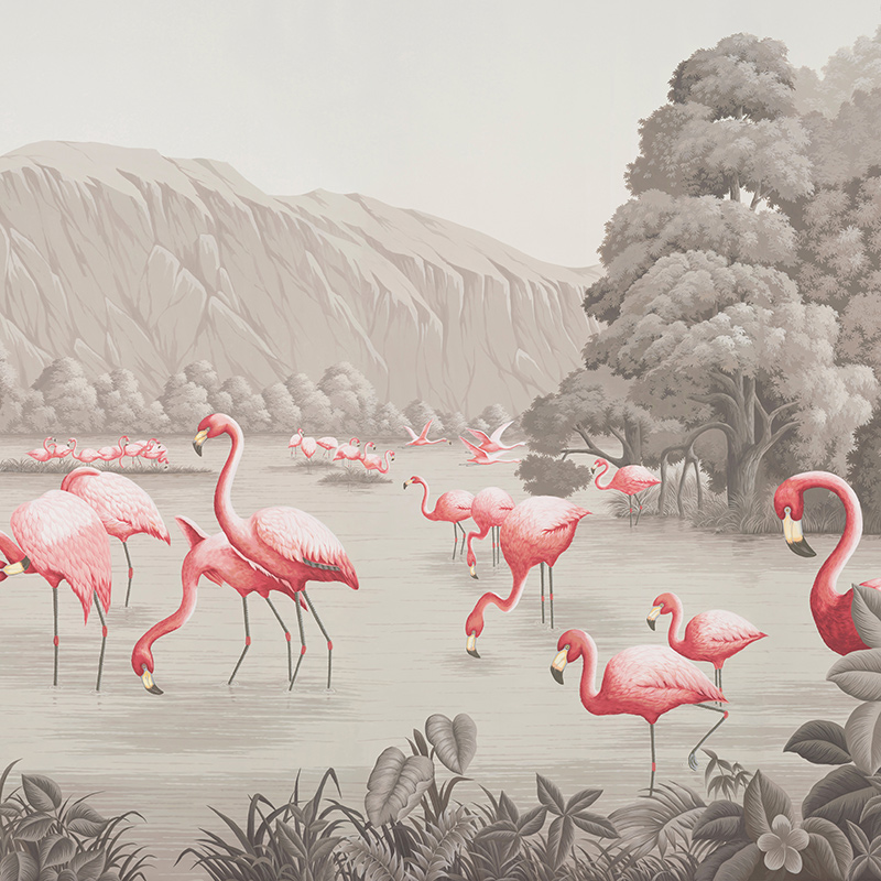 Обои ручная роспись Flamingos Flamingo on Eau Forte scenic paper Обои ручная роспись Flamingos Flamingo on Eau Forte scenic paper в Тюмени | Loft Concept
