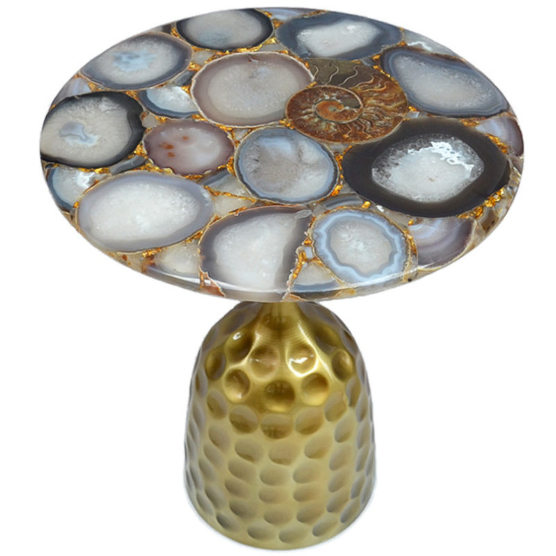 Приставной стол Cluster Surface Beige Agate Side Table Бежево-серый Латунь Коричневый Серый Приставной стол Cluster Surface Beige Agate Side Table Бежево-серый Латунь Коричневый Серый в Тюмени | Loft Concept