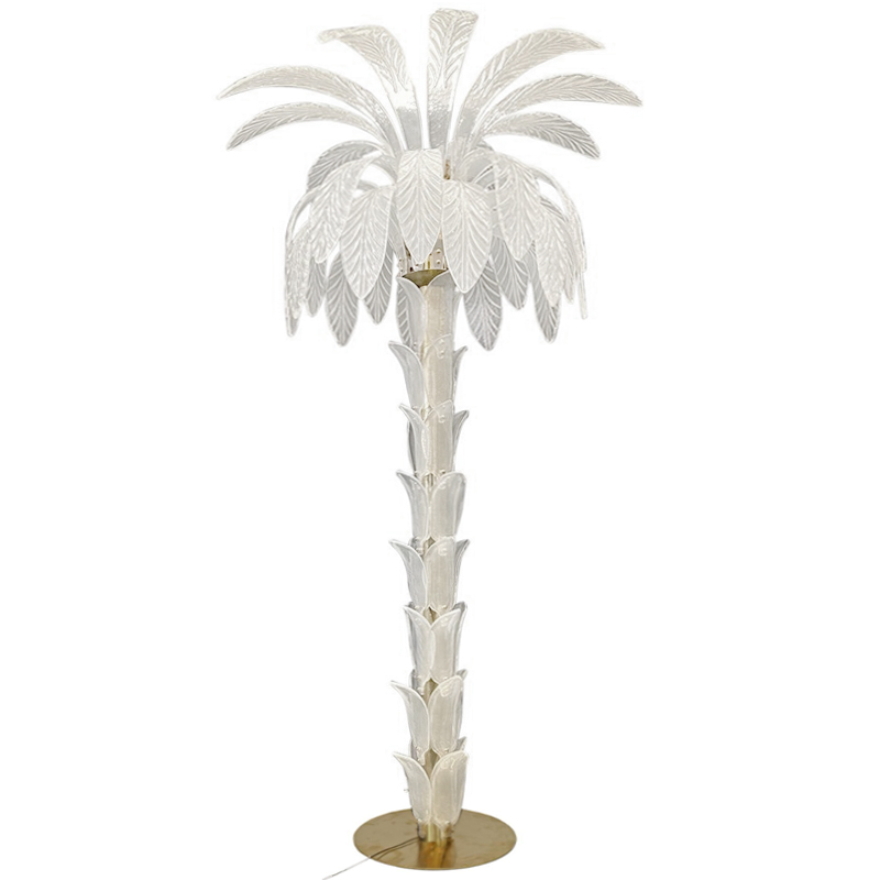 Торшер Glass Decorated Palm Floor Lamp White Листья Пальмы  Золотой Белое матовое стекло в Тюмени | Loft Concept 