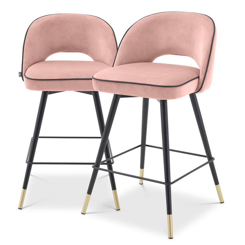 Комплект полубарных стульев Eichholtz Counter Stool Cliff set of 2 nude Розовый пастельный Черный Латунь Комплект полубарных стульев Eichholtz Counter Stool Cliff set of 2 nude Розовый пастельный Черный Латунь в Тюмени | Loft Concept