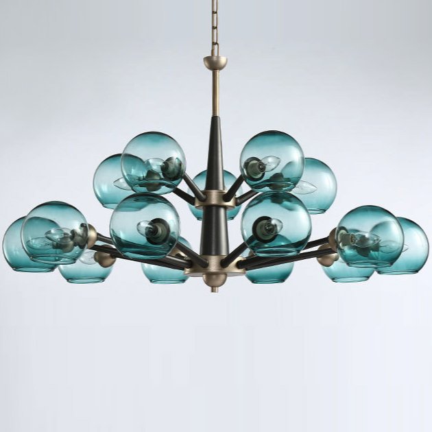 Люстра Thalia chandelier Blue glass 15 Золотой Светло-голубой Черный Люстра Thalia chandelier Blue glass 15 Золотой Светло-голубой Черный в Тюмени | Loft Concept