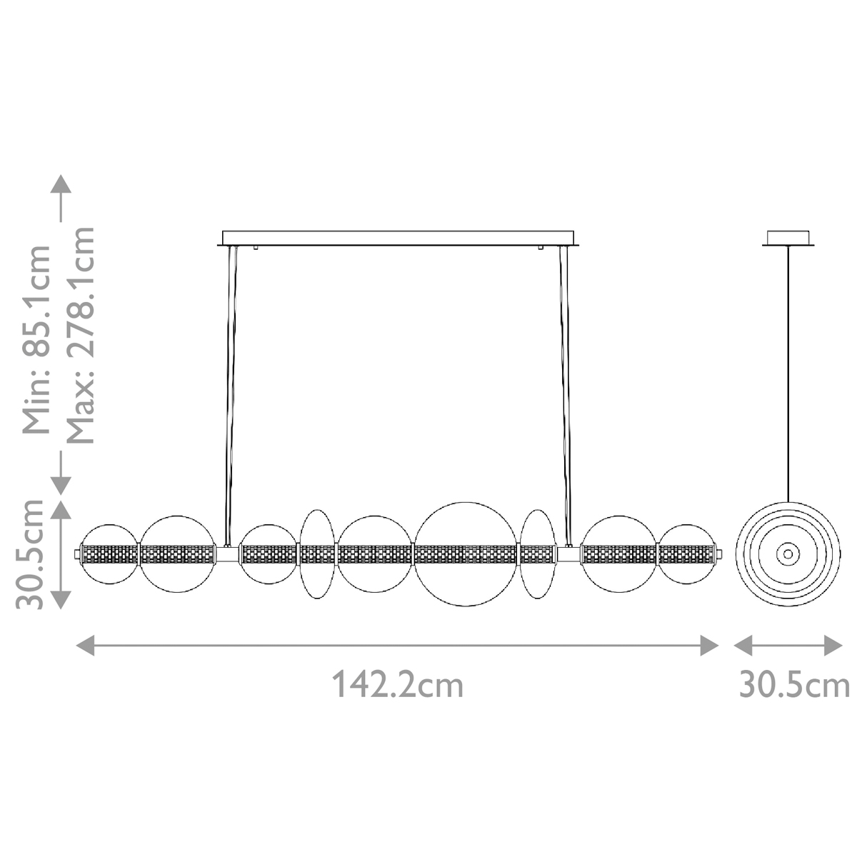 Подвесной светильник линейный с прозрачными стеклянными шарами разного диаметра Eurofase в Тюмени