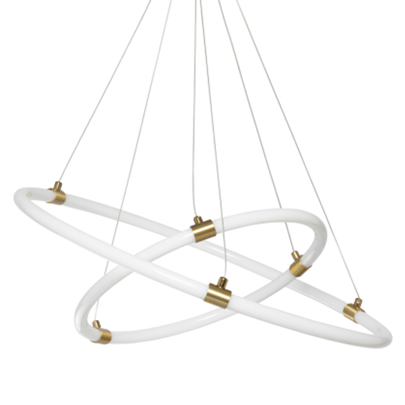 Люстра подвесная с двумя пересекающимися белыми светодиоидными кольцами Luke Lampco Tracer Lamp Белый Золотой в Тюмени | Loft Concept 