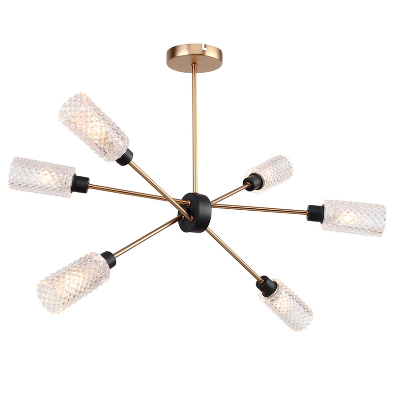 Светильник Sputnik Chandelier six cylinders Черный Латунь Янтарь (Amber) Светильник Sputnik Chandelier six cylinders Черный Латунь Янтарь (Amber) в Тюмени | Loft Concept
