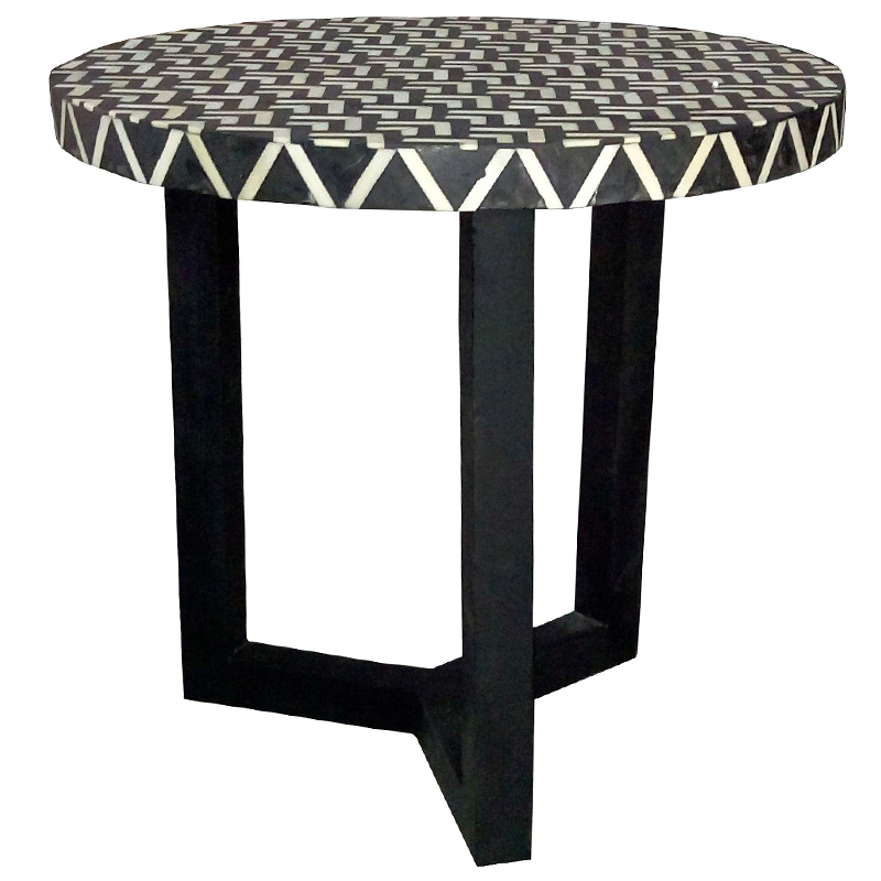 Круглый приставной столик Bone Inlay Zigzag Белый Черный Круглый приставной столик Bone Inlay Zigzag Белый Черный в Тюмени | Loft Concept