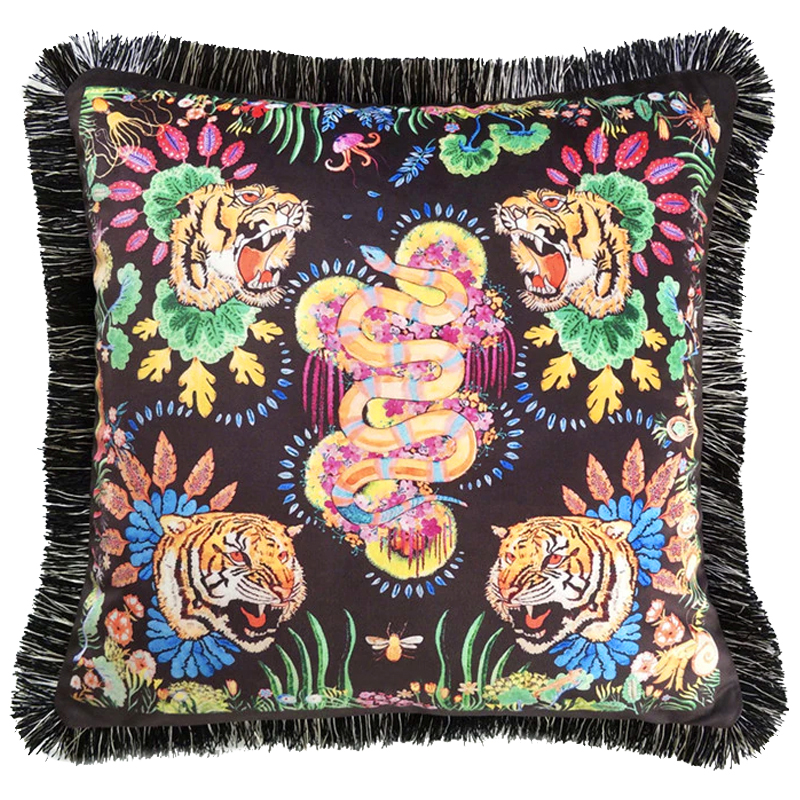 Декоративная подушка Cтиль Gucci Four Tigers and Micrurus Мульти Черный Декоративная подушка Cтиль Gucci Four Tigers and Micrurus Мульти Черный в Тюмени | Loft Concept