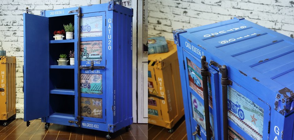 Синяя тумбочка контейнер Blue chest of drawers vintage Sea Container Синяя тумбочка контейнер Blue chest of drawers vintage Sea Container - Loft-Concept в Тюмени