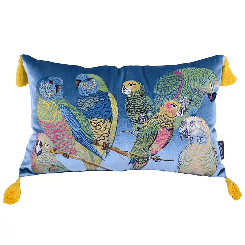 Декоративная подушка с вышивкой Embroidery Parrots Long Pillow Blue Голубой Мульти Декоративная подушка с вышивкой Embroidery Parrots Long Pillow Blue Голубой Мульти в Тюмени | Loft Concept