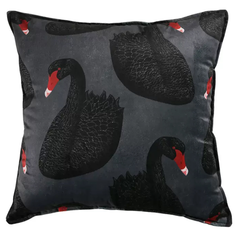 Декоративная подушка Black Swans Cushion Черная Черный Серый Красный Декоративная подушка Black Swans Cushion Черная Черный Серый Красный в Тюмени | Loft Concept