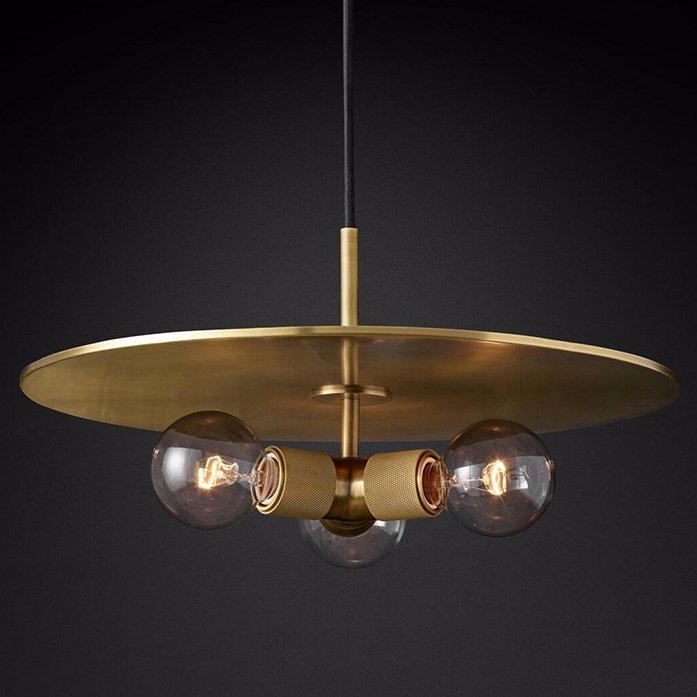 Люстра RH Utilitaire Disk Triple Pendant Brass Латунь Прозрачное Стекло Люстра RH Utilitaire Disk Triple Pendant Brass Латунь Прозрачное Стекло в Тюмени | Loft Concept