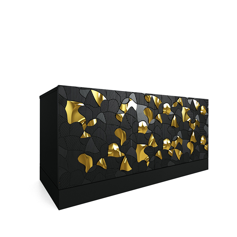 Комод малый инкрустированный золотым орнаментом Wooden Petals Gold Черный Серый Комод малый инкрустированный золотым орнаментом Wooden Petals Gold Черный Серый в Тюмени | Loft Concept