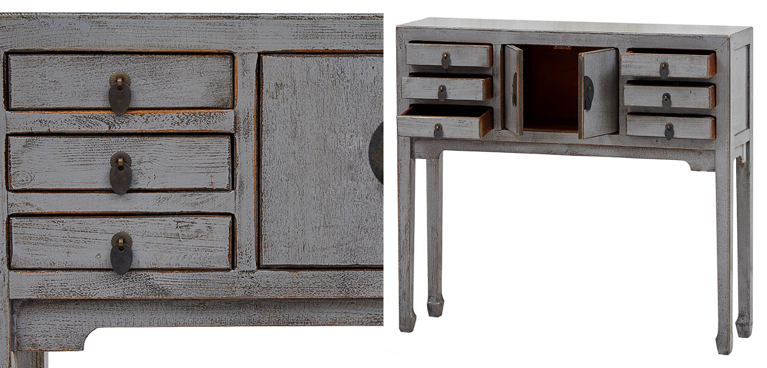 Серая Консоль в Китайском Стиле из сосны Grey Console Chinese - фото