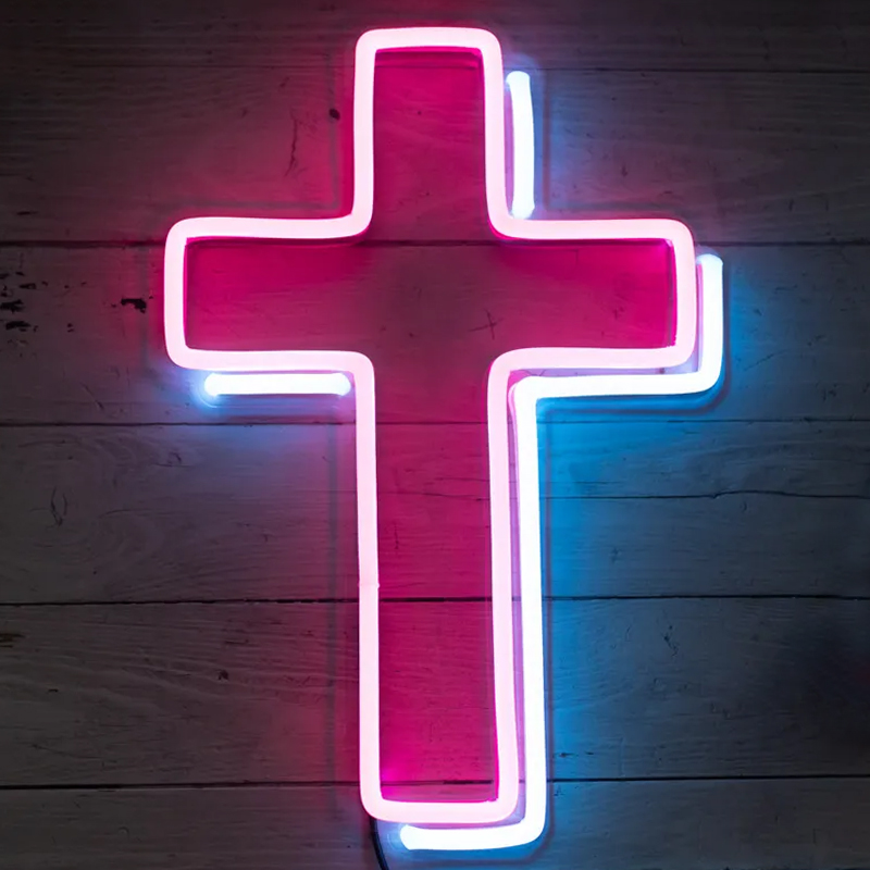 Неоновая настенная лампа Cross Neon Wall Lamp Розовый Синий Неоновая настенная лампа Cross Neon Wall Lamp Розовый Синий в Тюмени | Loft Concept