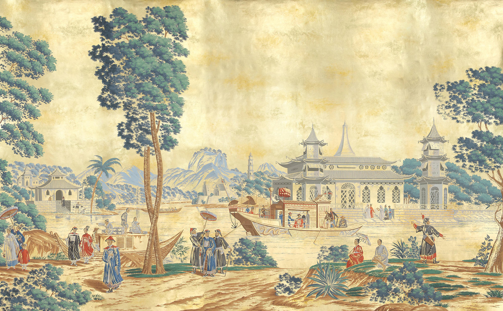 Обои ручная роспись Procession Chinoise Special Colourway on Warm Gold gilded paper Обои ручная роспись Procession Chinoise Special Colourway on Warm Gold gilded paper - постер Loft-Concept в Тюмени