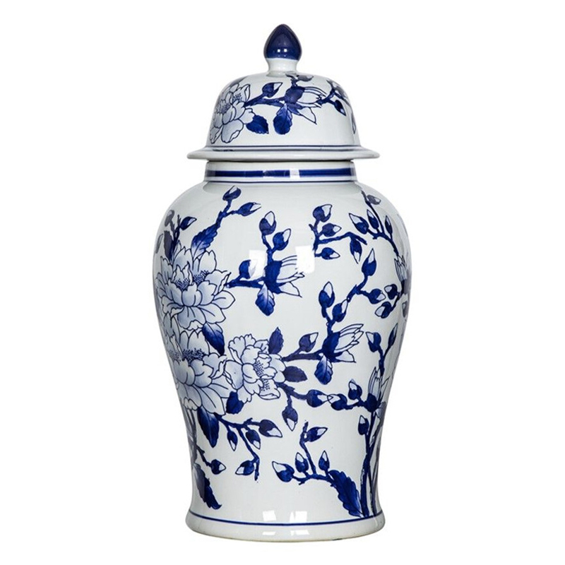 Ваза с крышкой и синим цветочным узором Blue & White Ornament Белый Синий Ваза с крышкой и синим цветочным узором Blue & White Ornament Белый Синий в Тюмени | Loft Concept
