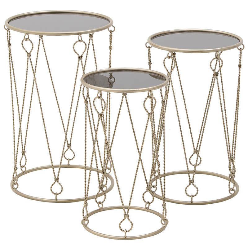 Комплект из 3-х приставных столов Metal Rope Side Tables Золотой Комплект из 3-х приставных столов Metal Rope Side Tables Золотой в Тюмени | Loft Concept
