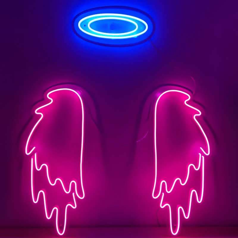 Неоновая настенная лампа Pink Wings Neon Wall Lamp Розовый Синий Неоновая настенная лампа Pink Wings Neon Wall Lamp Розовый Синий в Тюмени | Loft Concept