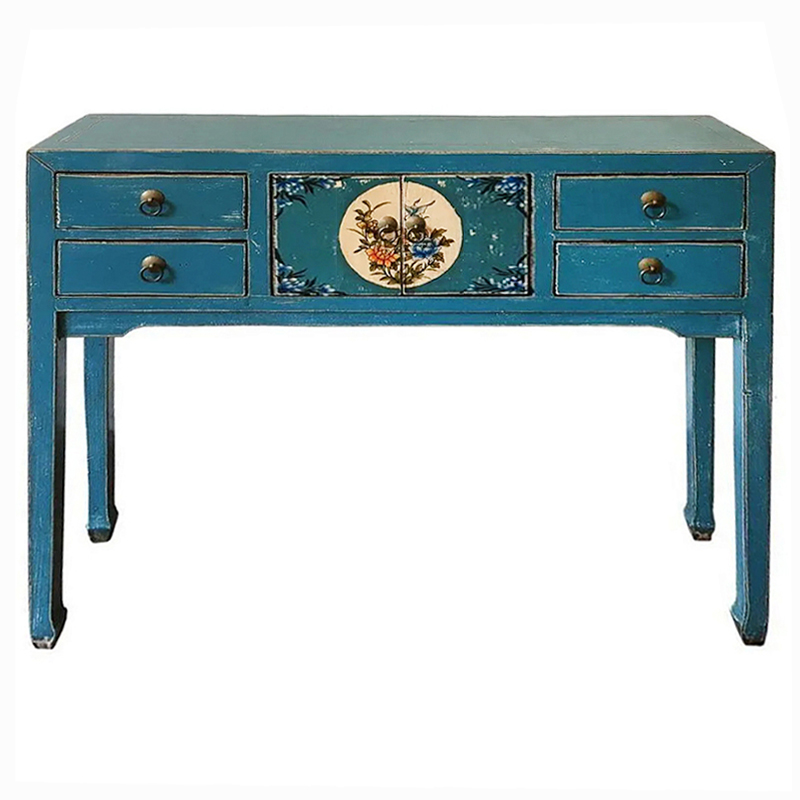 Консоль в китайском стиле с 4-мя ящиками Chinese Elm Console Table Синий в Тюмени | Loft Concept 