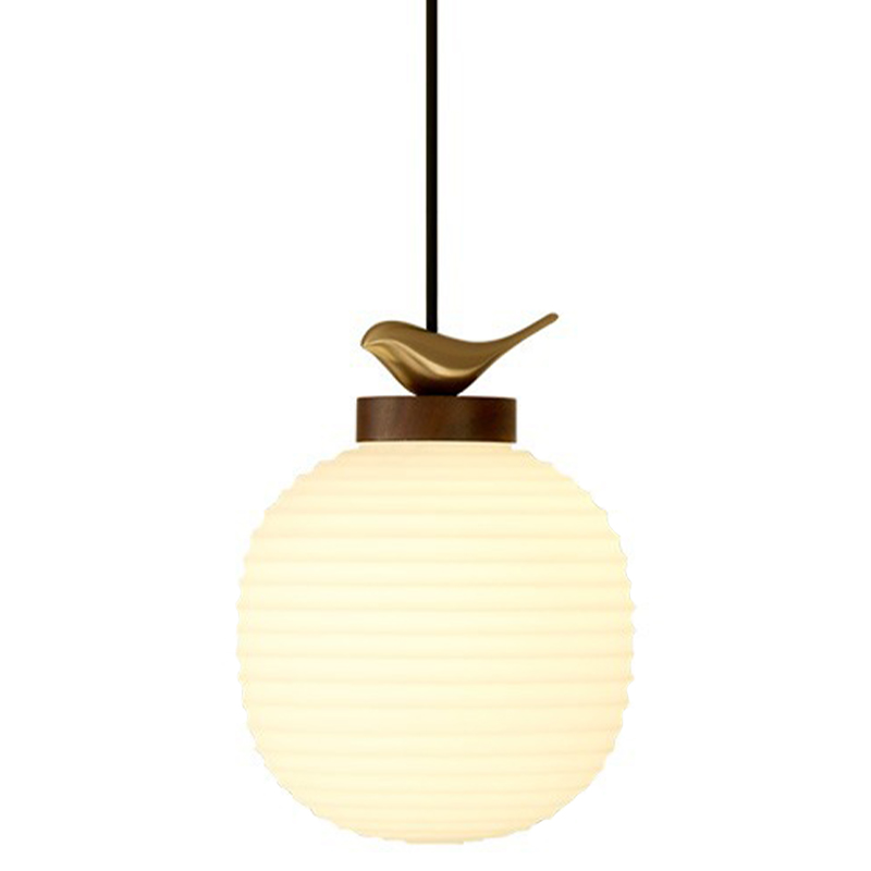 Светильник с птичкой Bird On a Lantern Hanging Lamp Коричневый Белое матовое стекло Латунь Светильник с птичкой Bird On a Lantern Hanging Lamp Коричневый Белое матовое стекло Латунь в Тюмени | Loft Concept