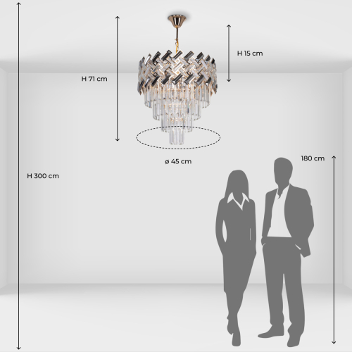 Люстра многоярусная с переплетенными металлическими элементами черного и золотого цвета и прозрачными хрустальными подвесками Empire Chandelier Crystal в Тюмени