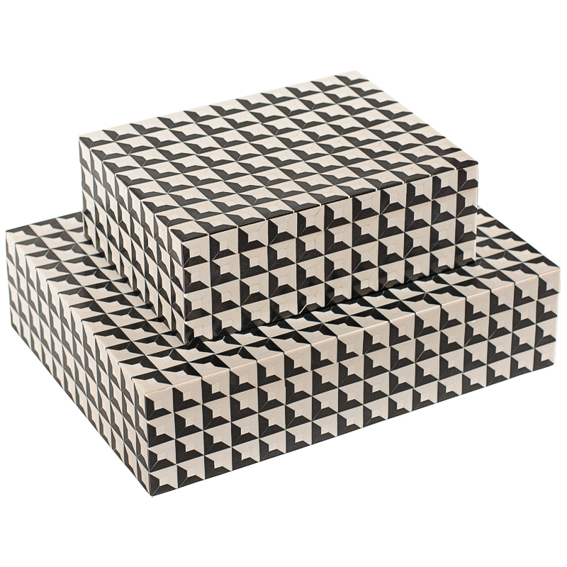 Комплект шкатулок Black White Square Bone Inlay Черно-белый Комплект шкатулок Black White Square Bone Inlay Черно-белый в Тюмени | Loft Concept