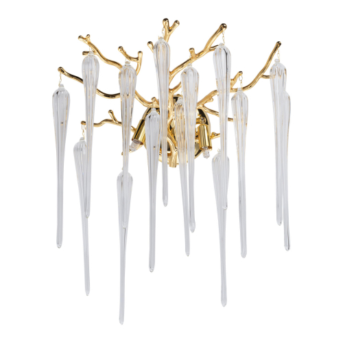 Бра золотого цвета с разветвленными ветвями и длинными прозрачными подвесками в форме стеклянных сосулек Droplet Chandelier Золотой Прозрачный в Тюмени | Loft Concept 