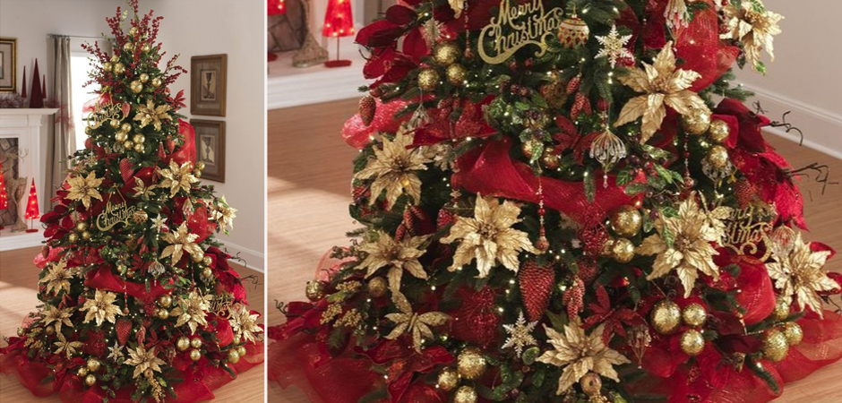 Дизайнерская Елка с Красным и Золотым новогодним декором Christmas Tree Golden Flowers Дизайнерская Елка с Красным и Золотым новогодним декором Christmas Tree Golden Flowers - Loft-Concept в Тюмени