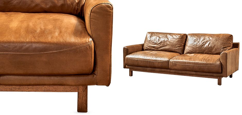 Диван Caramel Leather & Wood Triple Sofa Диван Caramel Leather & Wood Triple Sofa - Loft-Concept в Тюмени