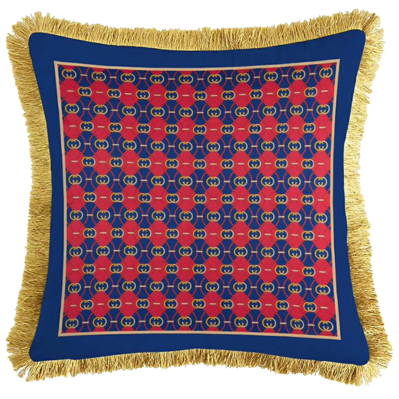 Декоративная подушка Cтиль Gucci Pattern Red Blue Синий Красный Золотой Декоративная подушка Cтиль Gucci Pattern Red Blue Синий Красный Золотой в Тюмени | Loft Concept