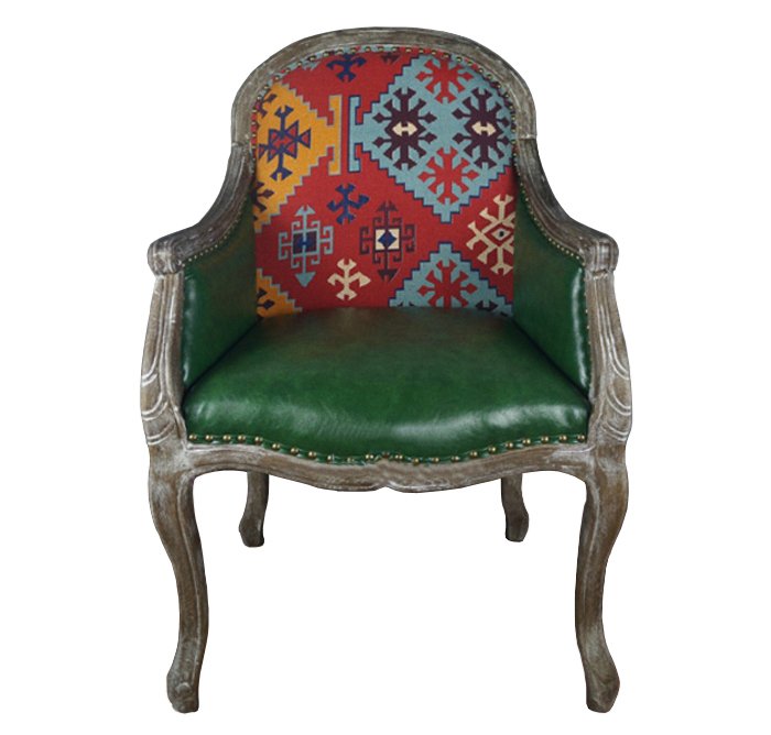 Кресло Bergere Kelim Pattern & Green Leather Кресло Bergere Kelim Pattern & Green Leather в Тюмени | Loft Concept