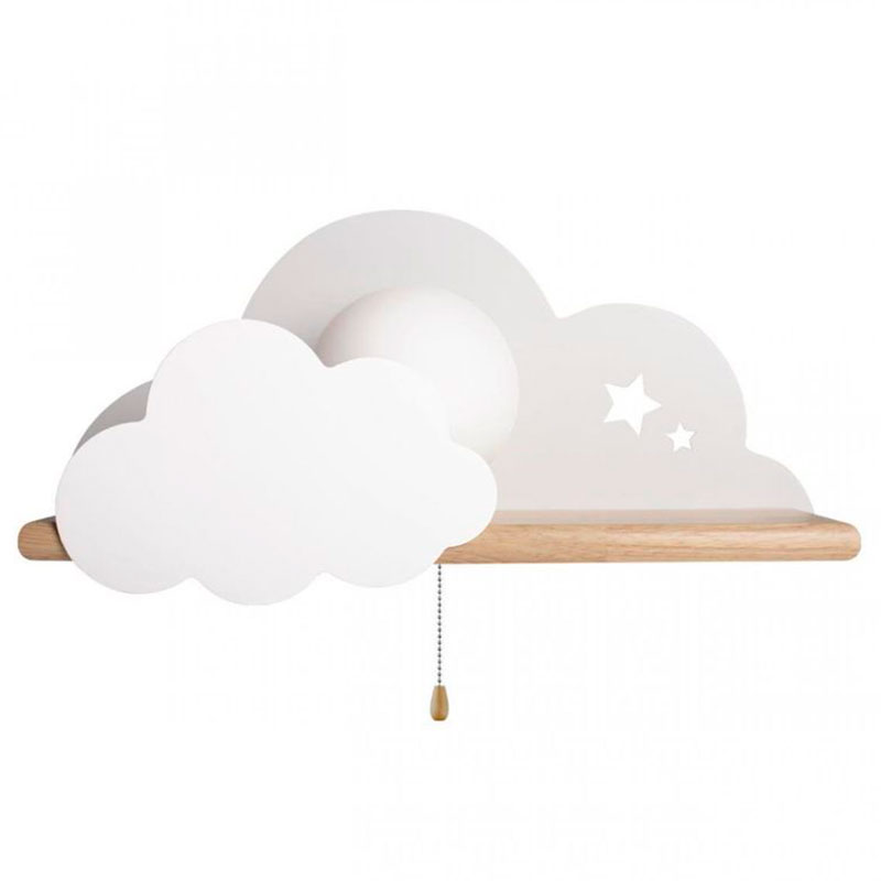 Бра с деревянной полкой белое Облако Wall Lamp White Cloud Белый Древесина Бра с деревянной полкой белое Облако Wall Lamp White Cloud Белый Древесина в Тюмени | Loft Concept