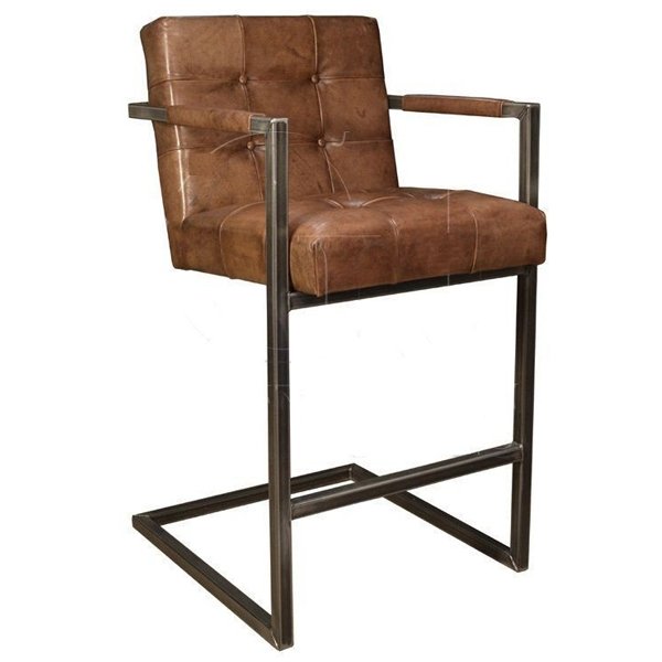 Кожаный стул Bar Stool Leather Iron Tufted Коричневый винтаж Винтажный черный Кожаный стул Bar Stool Leather Iron Tufted Коричневый винтаж Винтажный черный в Тюмени | Loft Concept