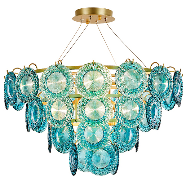 Люстра Blue Glass disk Chandelier Золотой Голубой Люстра Blue Glass disk Chandelier Золотой Голубой в Тюмени | Loft Concept