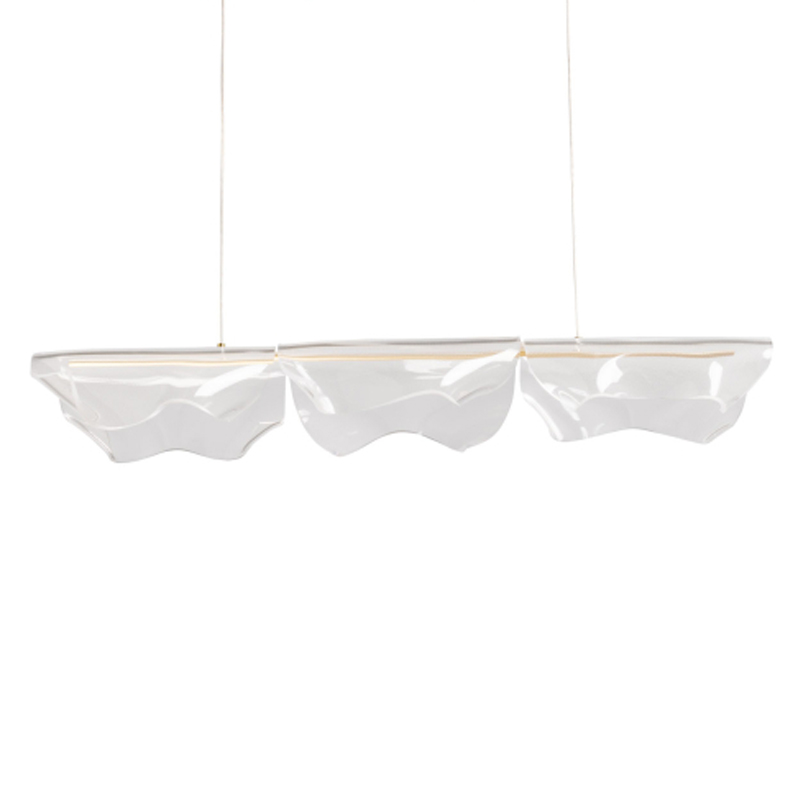 Люстра линейная с 3-мя белыми волнистыми плафонами Wave Line Золотой Прозрачный в Тюмени | Loft Concept 