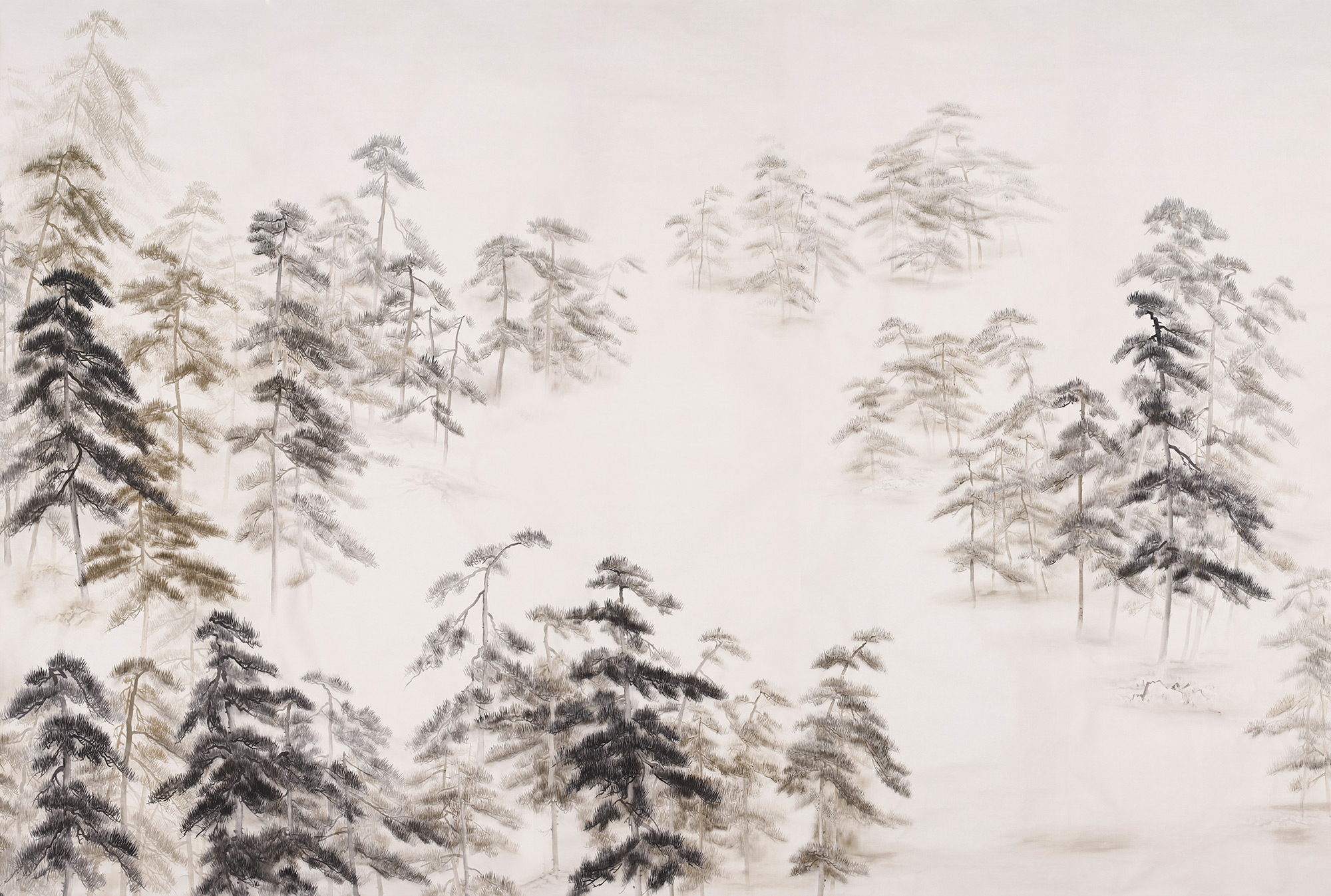 Обои ручная роспись Abstract Pines Dark Lacquer on Natural Mica metallic silk Обои ручная роспись Abstract Pines Dark Lacquer on Natural Mica metallic silk - постер Loft-Concept в Тюмени