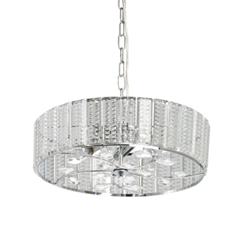 Люстра круглая на цепи цвета хром с прозрачными рельефными хрустальными пластинами Textured Glass Chandelier Серебряный Прозрачный в Тюмени | Loft Concept 
