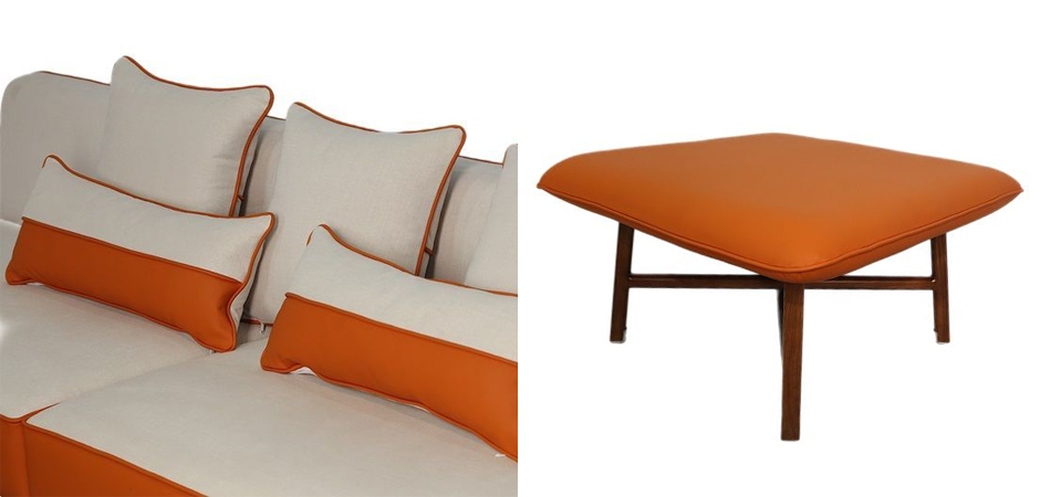 Угловой Диван с отделкой из ротанга Nava Rattan Decor Sofa Orange Угловой Диван с отделкой из ротанга Nava Rattan Decor Sofa Orange - Loft-Concept в Тюмени