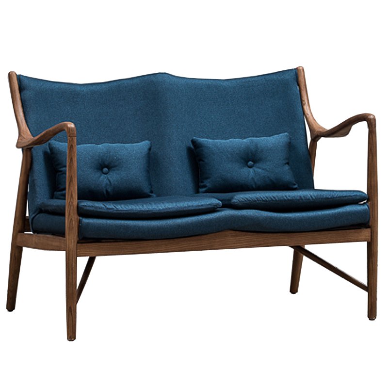 Диван Makeshift Loveseat Sofa blue linen Синий Дерево Табак Диван Makeshift Loveseat Sofa blue linen Синий Дерево Табак в Тюмени | Loft Concept