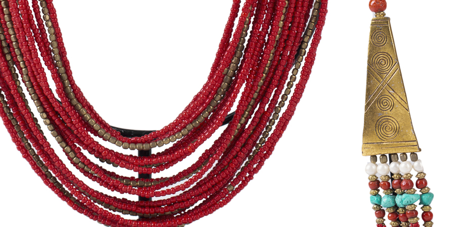 Ожерелье на подставке NECKLACE RED AND BRASS - фото №1