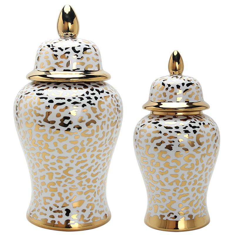 Ваза с крышкой Leopard Print Gold Vase Белый Глянцевое золото Ваза с крышкой Leopard Print Gold Vase Белый Глянцевое золото в Тюмени | Loft Concept